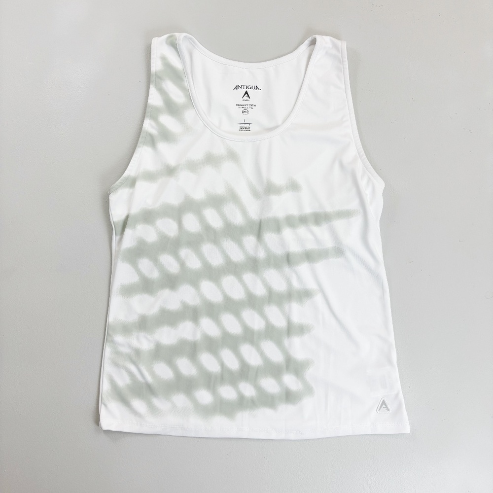 ANTIGUA Golf Tank Top Large Desert Dry Xtra-Lite Active Modern Print White Gray
